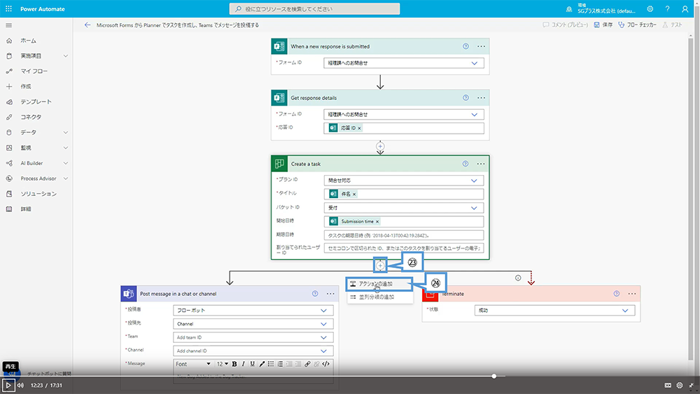 Forms から Teams と Planner に連携する方法